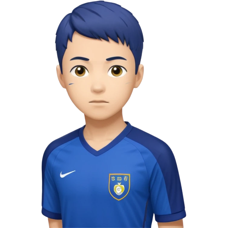 Yoichi Isagi from Blue Lock, determined soccer player with short dark blue hair, Blue Lock uniform, focused expression, dynamic pose emoji