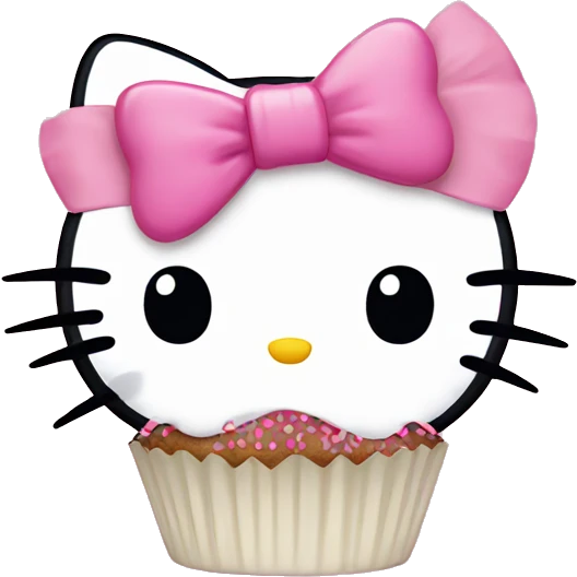 hello kitty with a pink bow eating a cupcake emoji