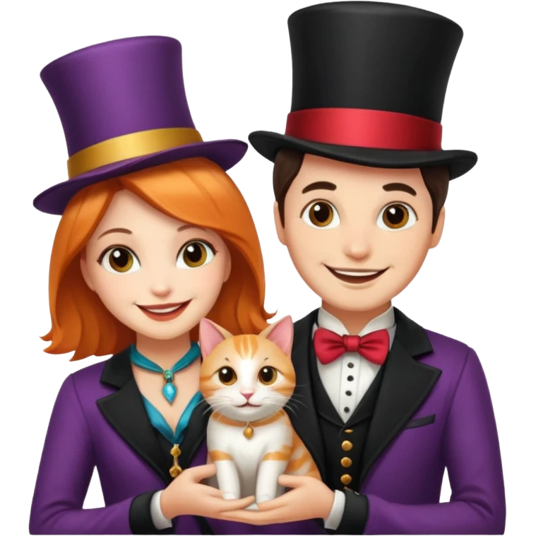 magician couple and their pet cat emoji