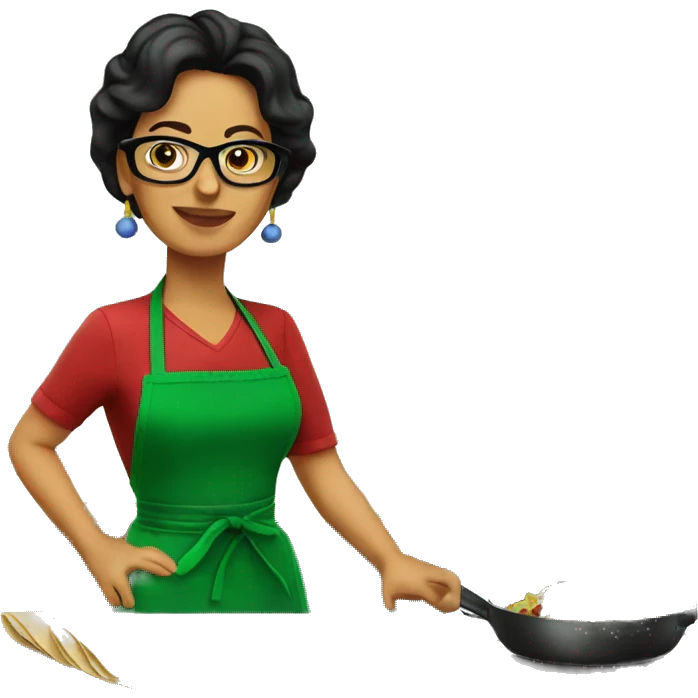 mexican lady green apron  with glasses cooking tacos emoji