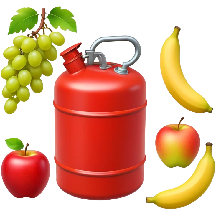 gas can surrounded by an apple, banana, and grape emoji