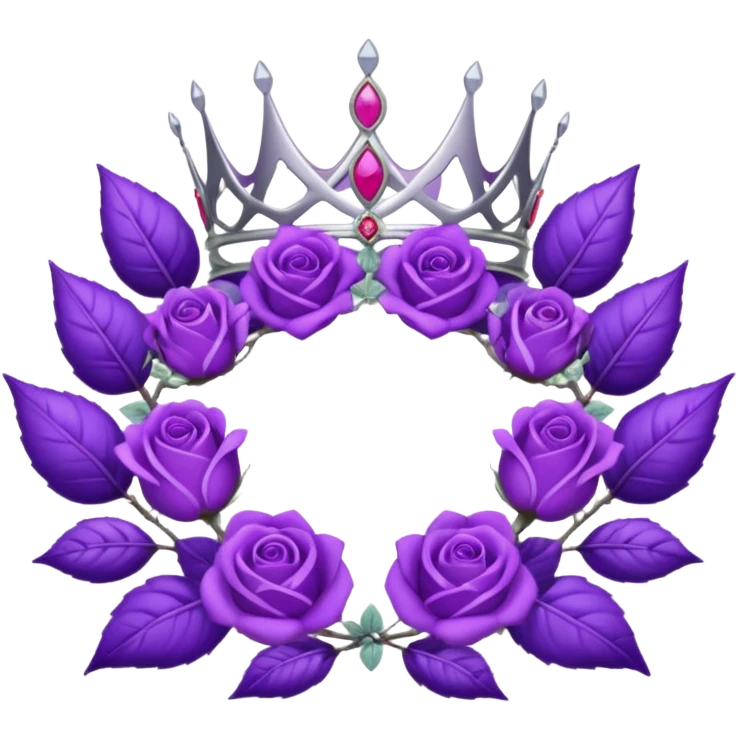 Purple rose with silver tiara and a purple emblem leaf wreath emoji