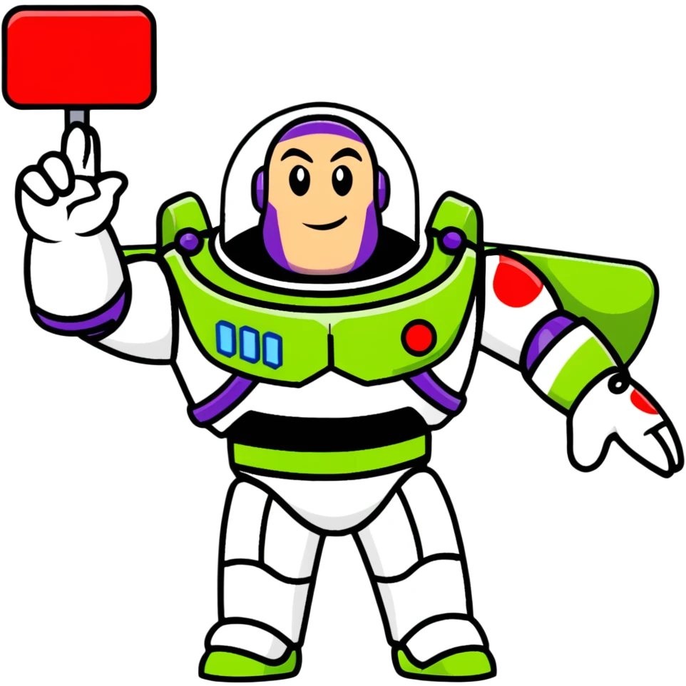 Buzz Lightyear character with a red stop sign above him emoji