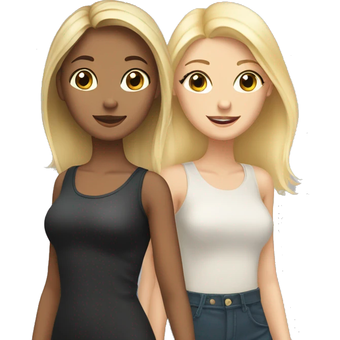 two beautiful girls in love, one blonde one shorter brunette emoji
