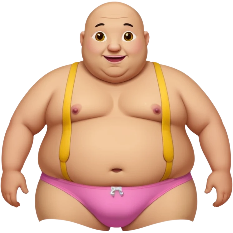 Old really fat and bald. This huge belly and really round pink nipples. has big ears and 2 long beaver like big yellow brown buck teeth. he has white saggy underwear with holes and yellow pee stains in front of underwear.   emoji