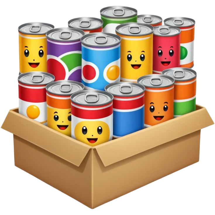 a box labeled food filled with canned food emoji