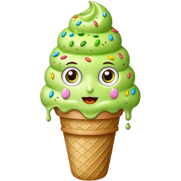 sprinkled green ice cream with eyes emoji