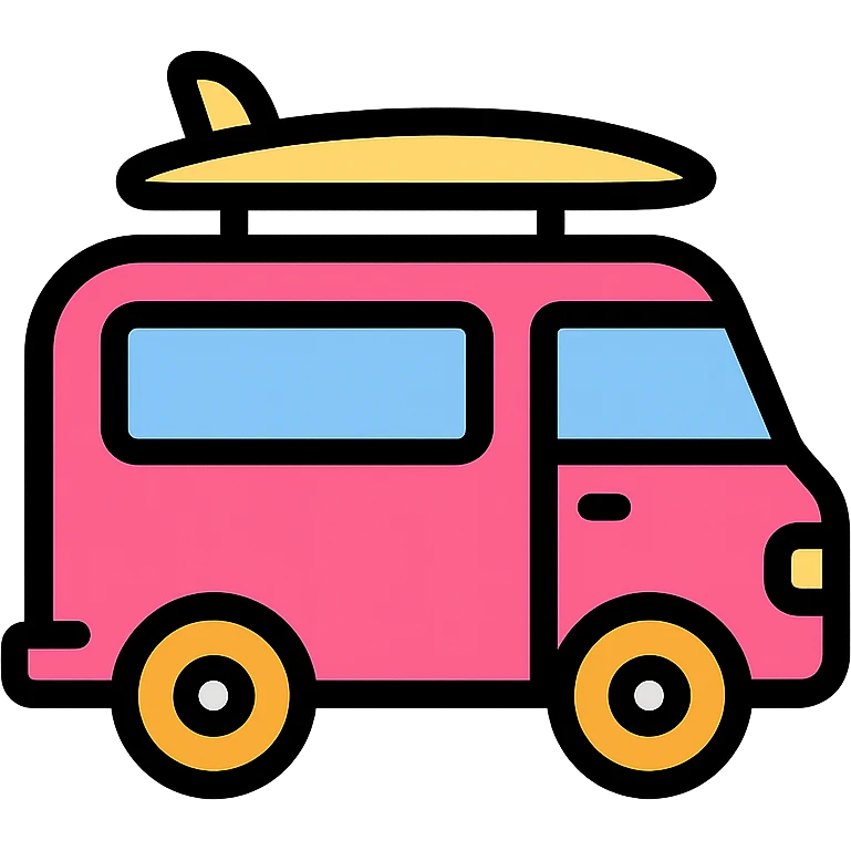 pink van with a surf board on it emoji
