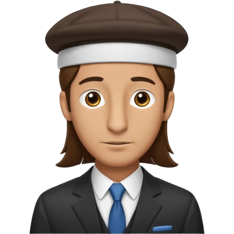 Man with a long nose wearing a suit and kippah, he has long brown hair emoji