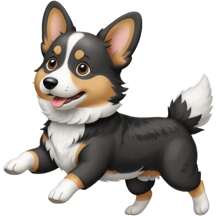 Black and white realistic cardigan welsh corgi running with its long low tail streaming out behind it emoji