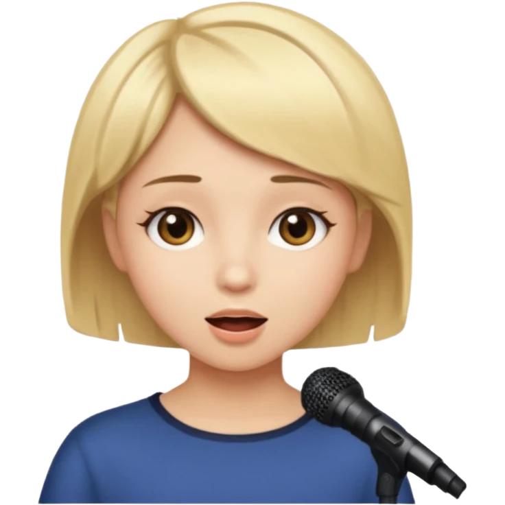 Crea una chica cantando con pelo rubio corto con ojos cafes  emoji
