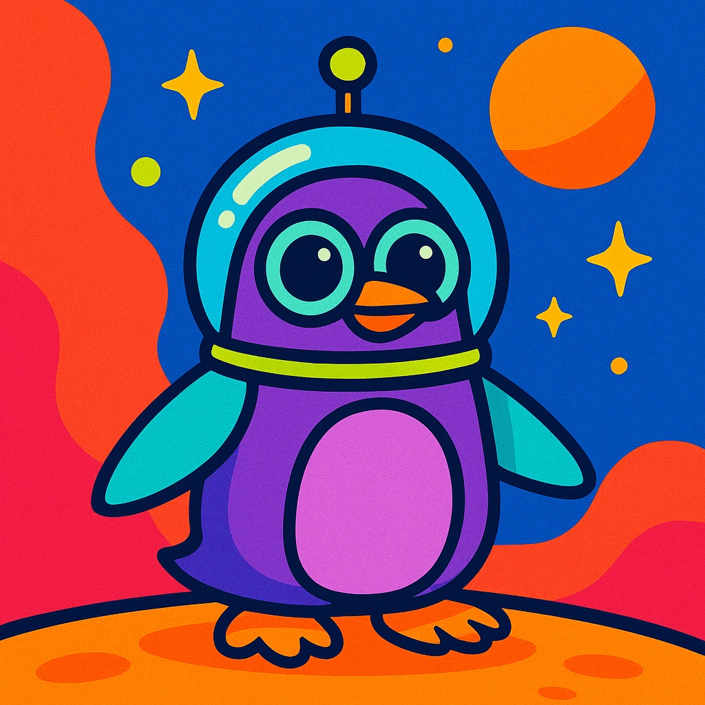 alien penguin, vibrant colors, playful, cartoon style emoji