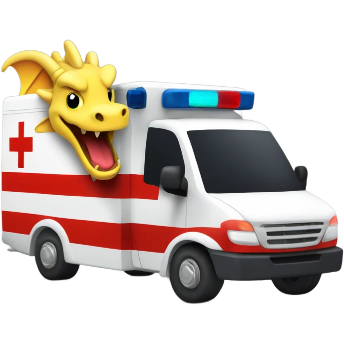 Yellow dragon driving an ambulance inside ambulance as an Emt emoji