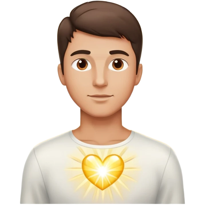 White brunette man standing with rays of light Hearts emoji