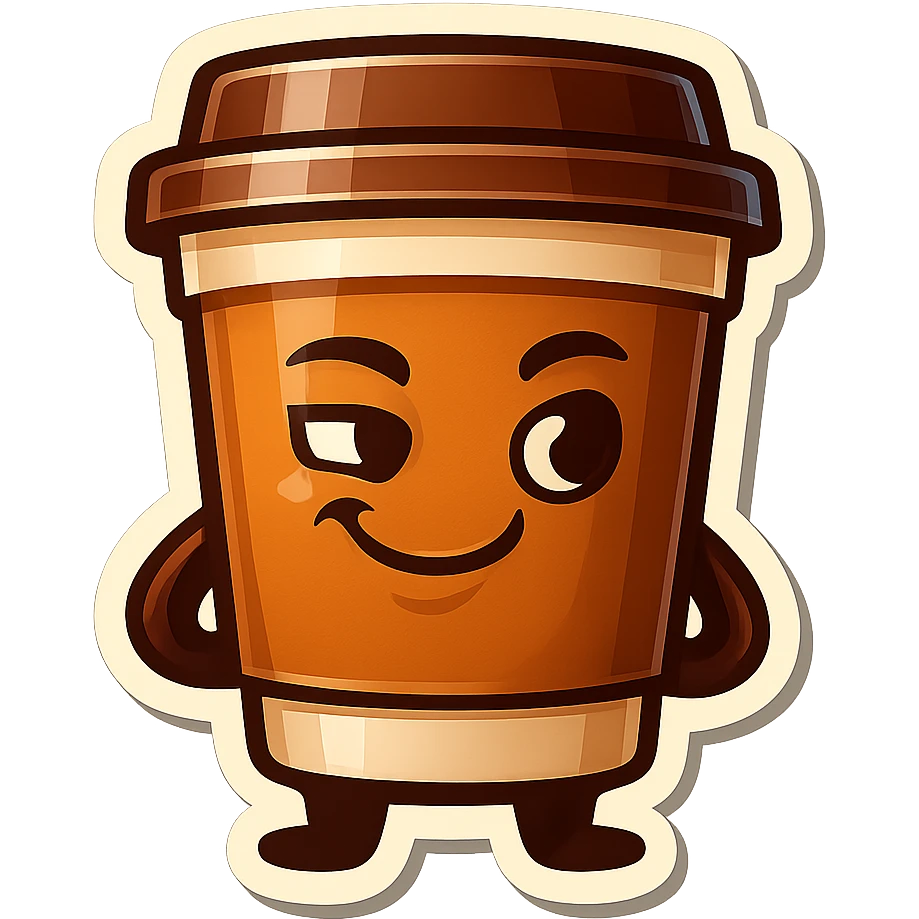 Tall coffee cup, dramatic, cassanova smirk emoji