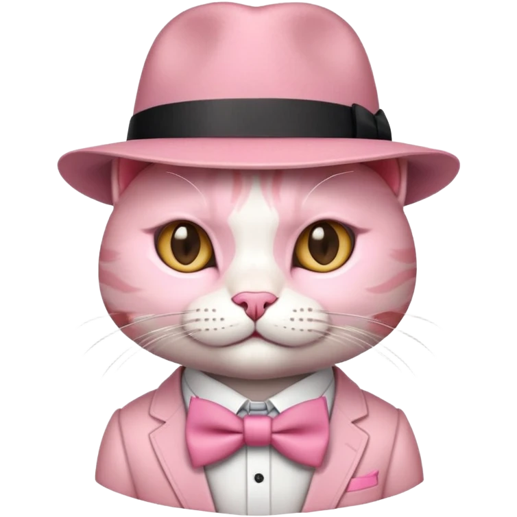 cute pink cat mafia boss with fedora hat and bow tie emoji