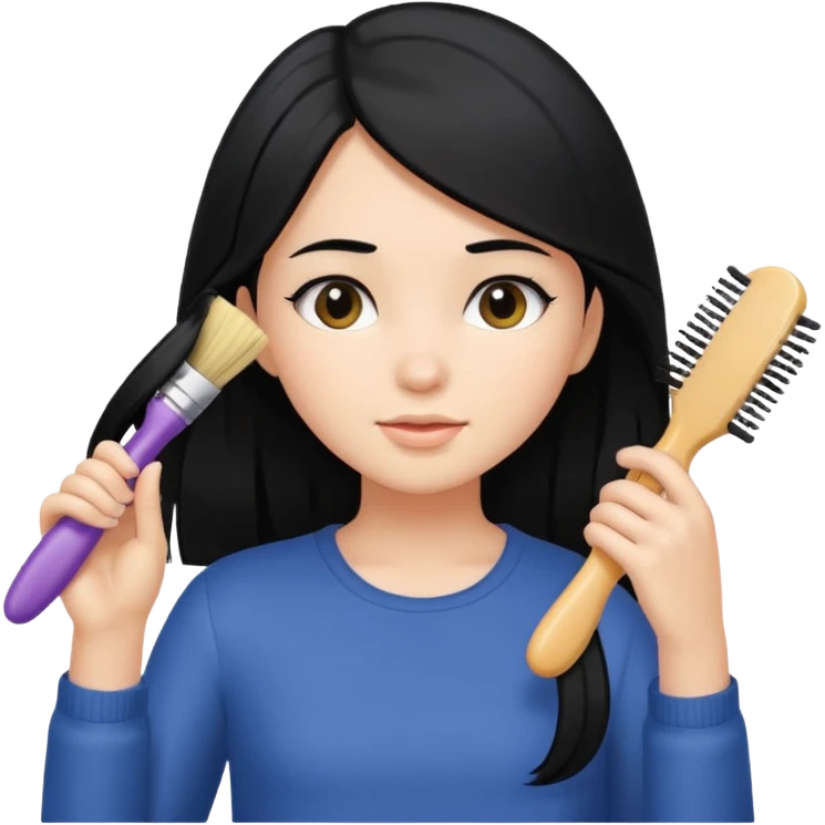 A girl with black hair brushing her hair emoji