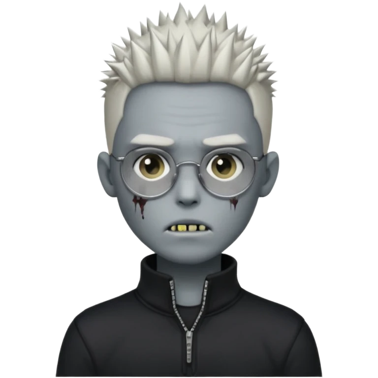 zombie boy with spiky emo hair and black quarter zip shirt and round  and glasses  emoji