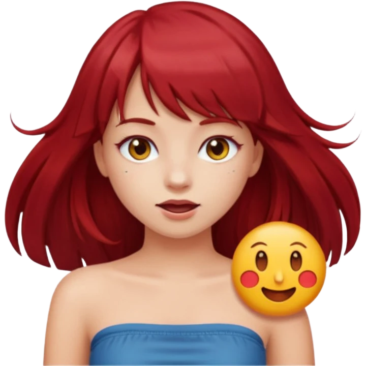 girl with long dark red hair and and bangs in a tube top emoji emoji