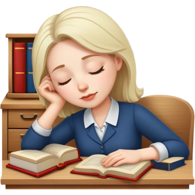 Woman teacher dozing off at desk with open book emoji