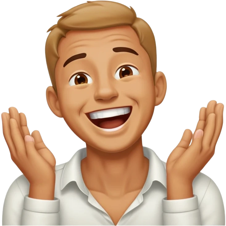 a man holding his neck with two hands  and laughing out loud emoji