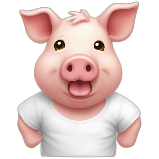 Un cochon doudou avec un t shirt blanc qui mange emoji