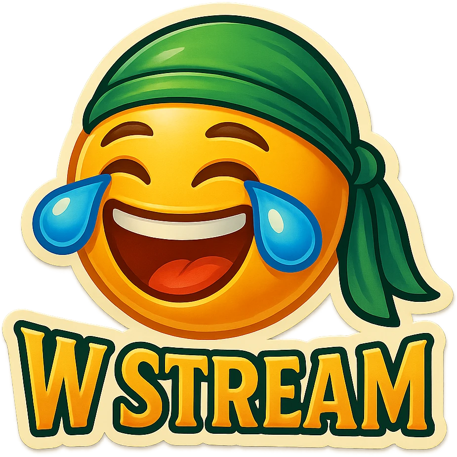 laughing crying 
lol face
Change His durag To Green
Add the words W Stream emoji