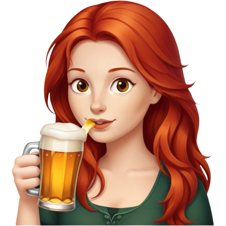 Woman with long red hair drinking a beer emoji