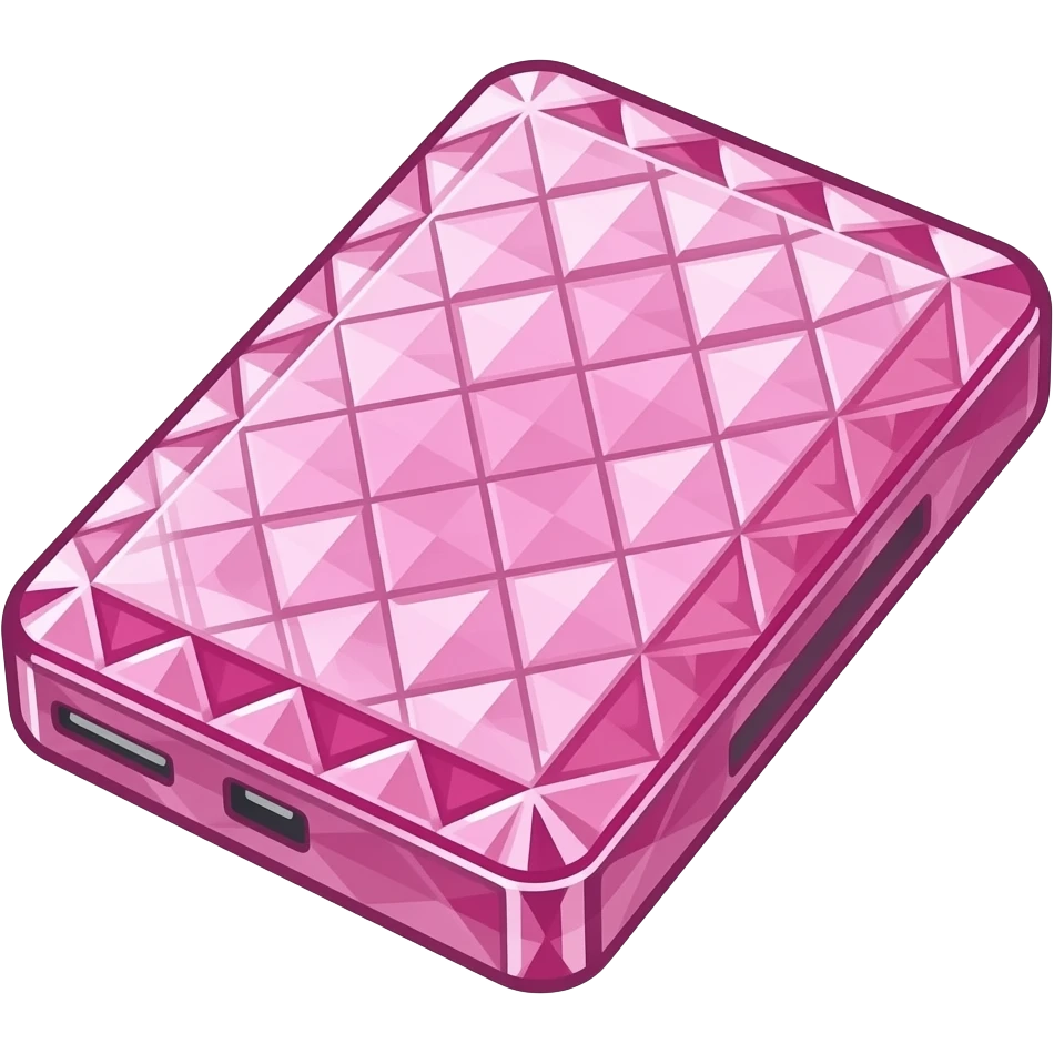 Portable hard drive made of pink diamonds emoji