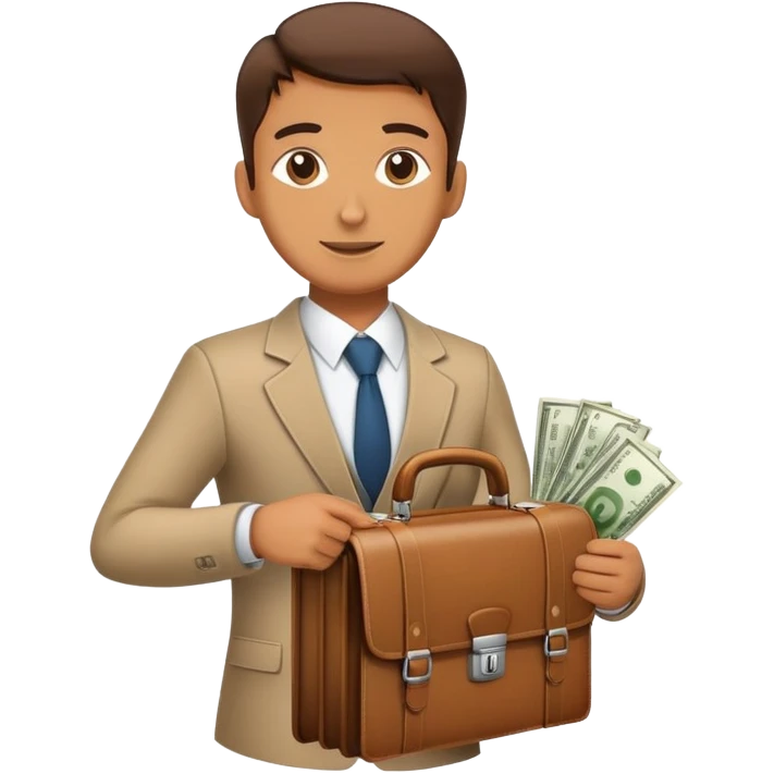A professional person with a briefcase providing money to a family, breadwinner concept emoji