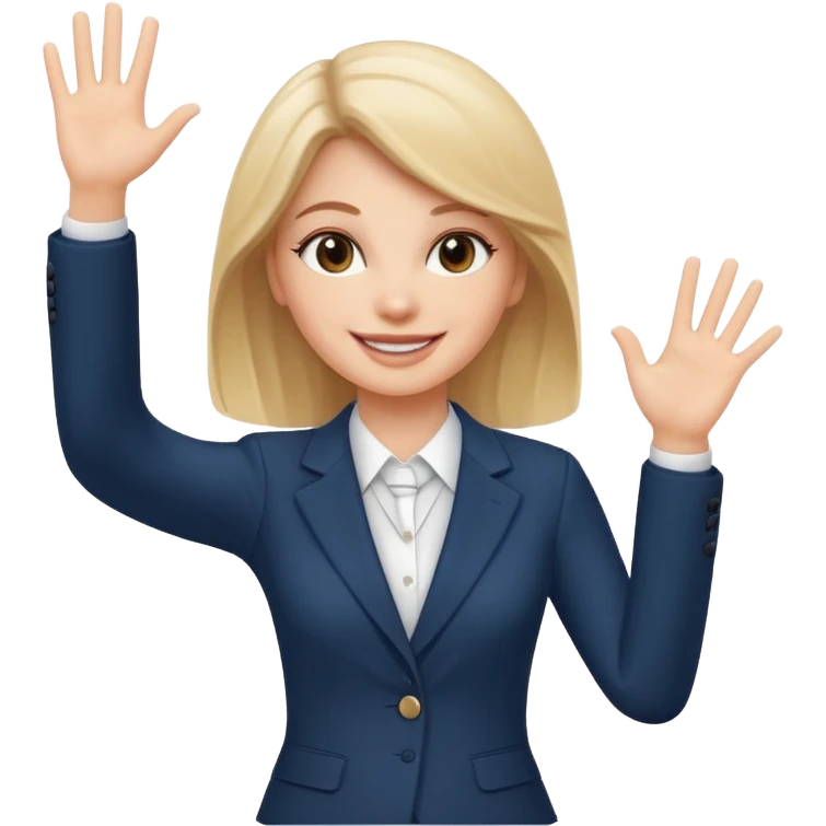 Create Emoji of white girl with bussines outfit is waveing emoji