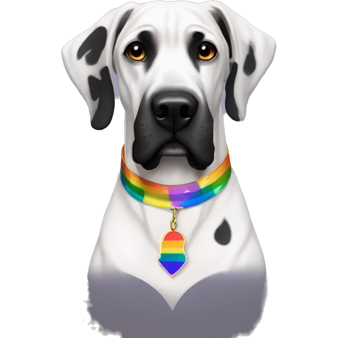 black and white great dane with a rainbow pride collar emoji