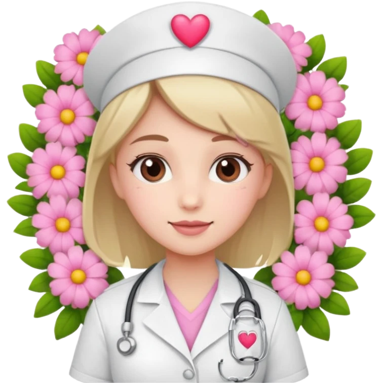 Nurse with pink heart and flowers surround her emoji