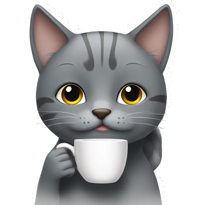 Grey cat drinking coffee emoji