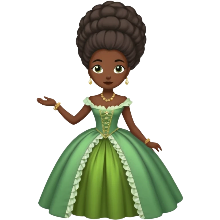 marie Antoinette fashion dark skinned woman green dress emoji