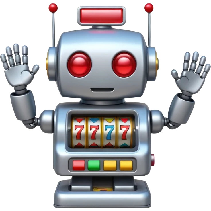 cute robot holding a slot machine emoji