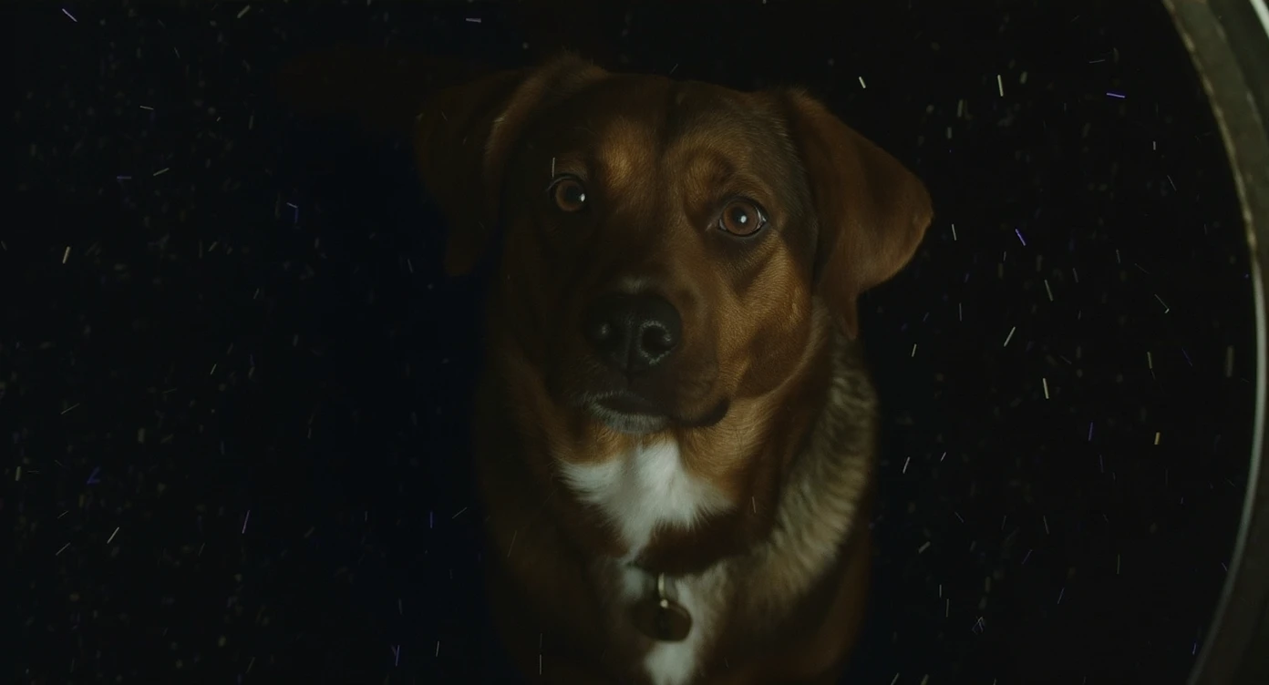 Cinematic still of a dog is in space, very detailed, cinematic light emoji