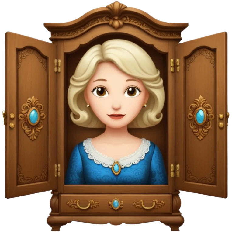 A middle-aged lady character from the fairy tale Beauty and the Beast — she was turned into a wardrobe by magic. She retains the wardrobe's original form, with an anthropomorphic face on the front of the closed cabinet. emoji