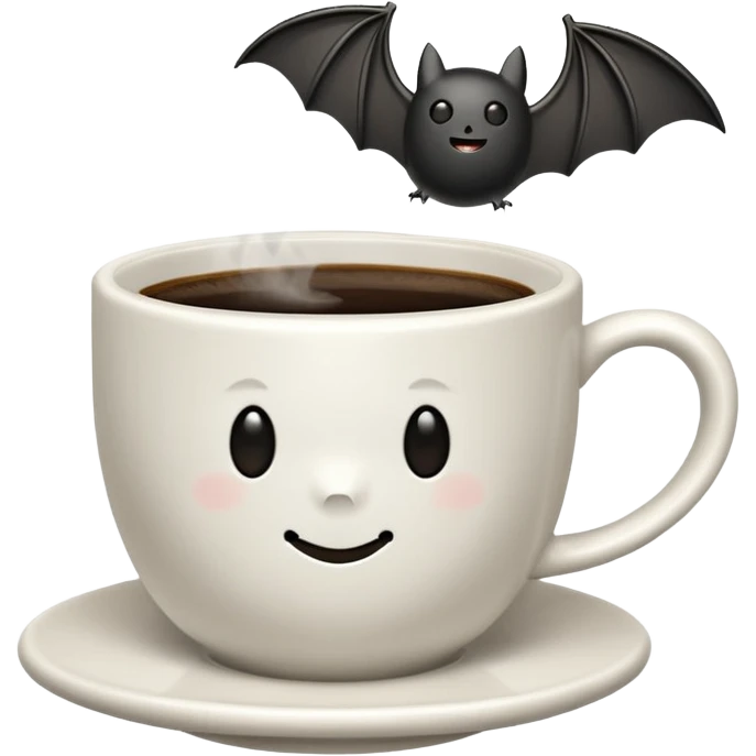 a steaming coffeecup with a bat sitting on it emoji