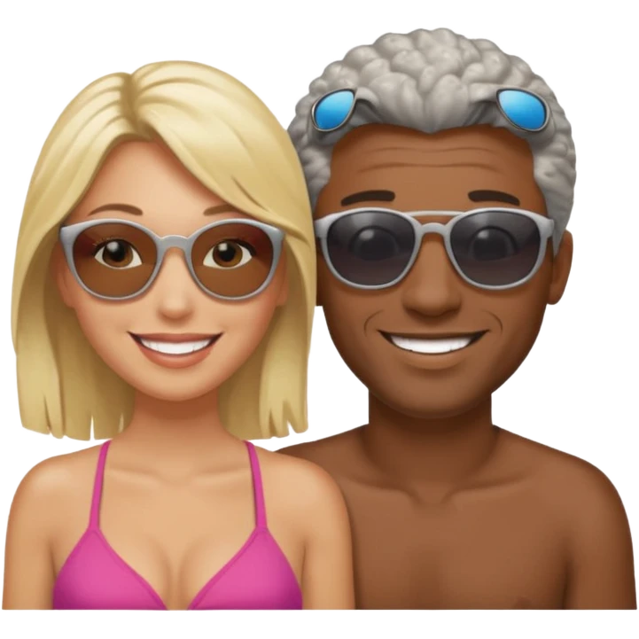 Black man salt n pepper hair smiling with blonde in love on beach emoji