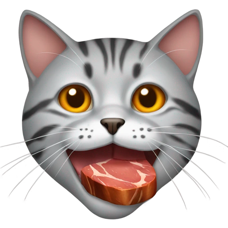 cat with Steak in the mouth. The cat is Orange  emoji