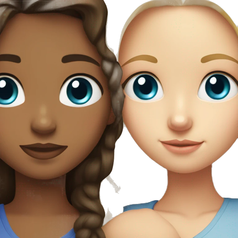 brunette girl with hazel eyes and blonde girl with blue eyes hugging emoji