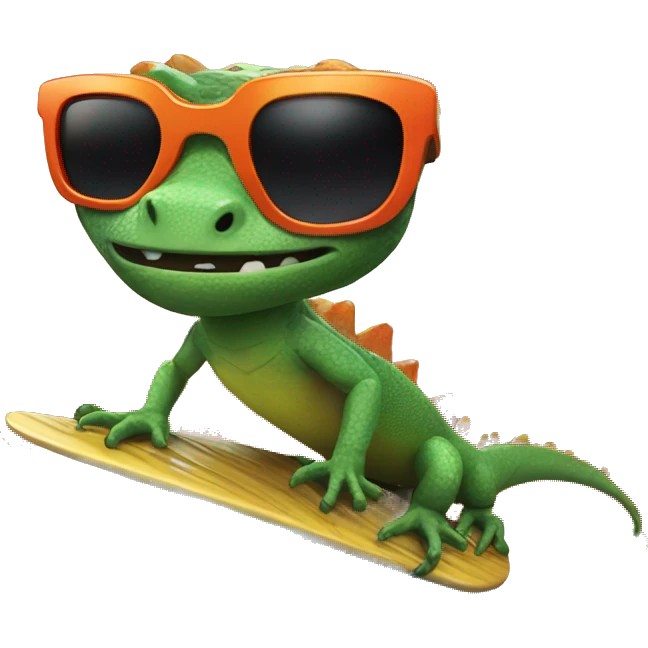 lizard with sunglasses surfing on a wave of lava emoji