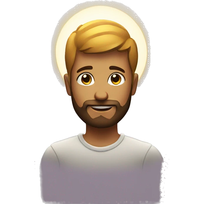 bearded boy on simple background with sun rays emoji