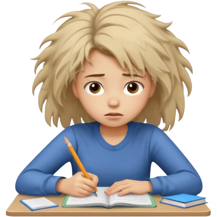 girl student doing homework looking stressed emoji