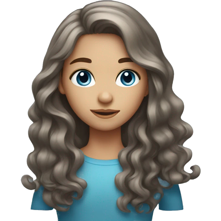 A girl with long brown wavy hair and gray blue eyes emoji