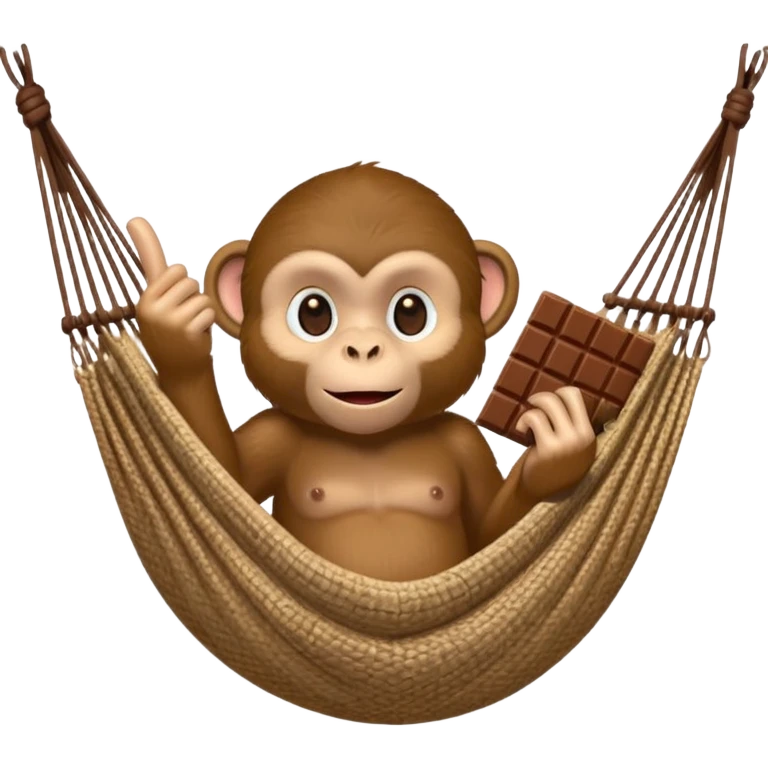 A monkey lies in a hammock in the jungle, eating chocolate and giving the middle finger. emoji
