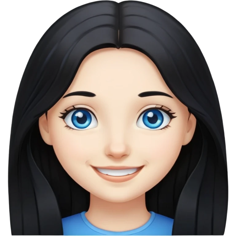 smiling girl with long black hair and blue eyes emoji