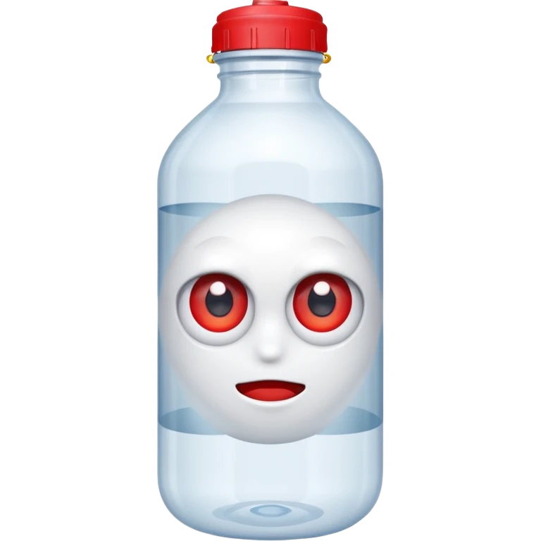 A water bottle with red eyes emoji