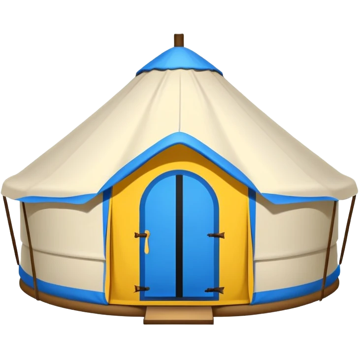 Mongolian yurt tent home, simplified emoji style with bold outlines and bright colors, cartoon style round tent emoji